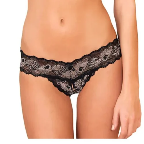 Crotchless Lace V Thong Black